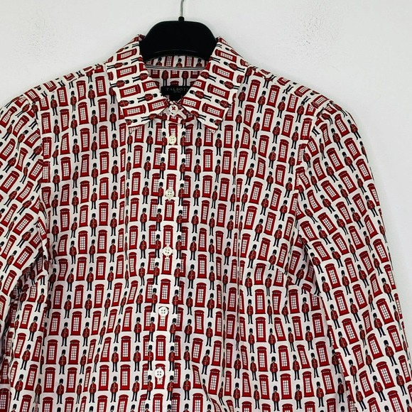 Talbots Petite Shirt White Red Telephone Box British Guards Button Up AS10 - Picture 2 of 5